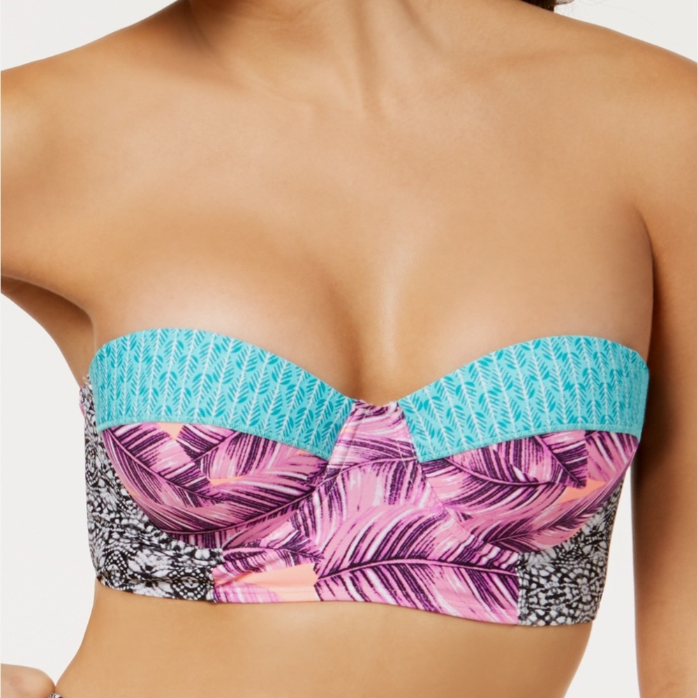 (NWT) Hula Honey Leaf Breeze Printed Underwire Bikini Top Pink/Lilac Size L